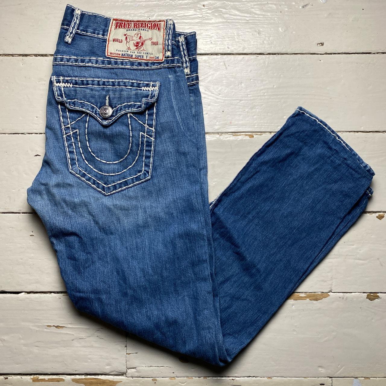 True Religion Big White Stitch Baggy Nathan Super T Blue Jeans