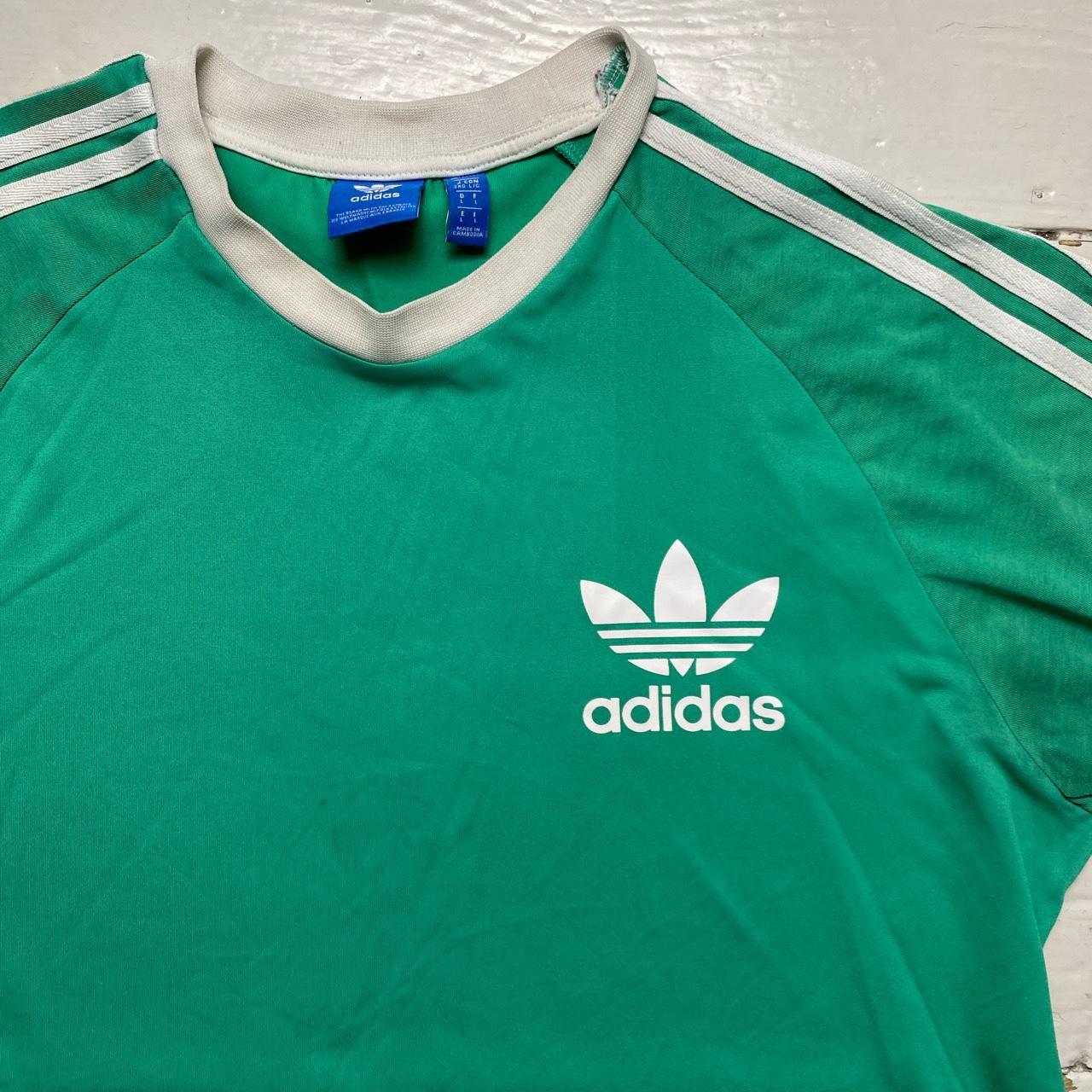 Adidas Green and White Stripe T Shirt