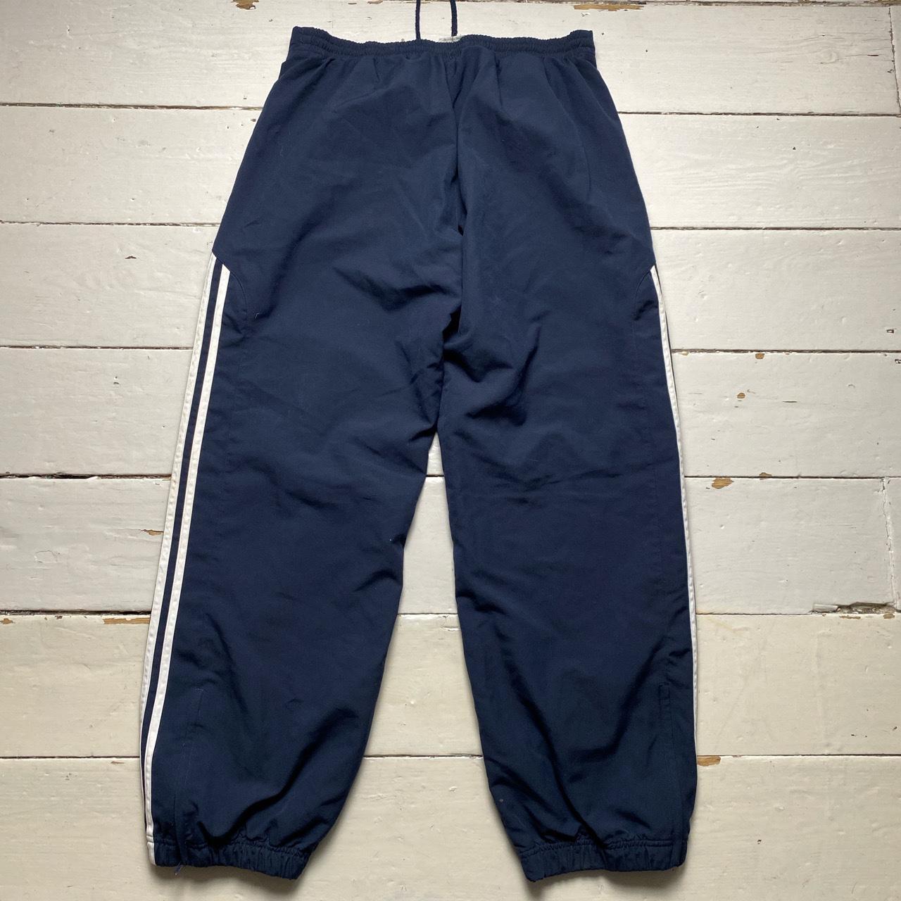 Adidas Navy and White Baggy Shell Track Pant Bottoms