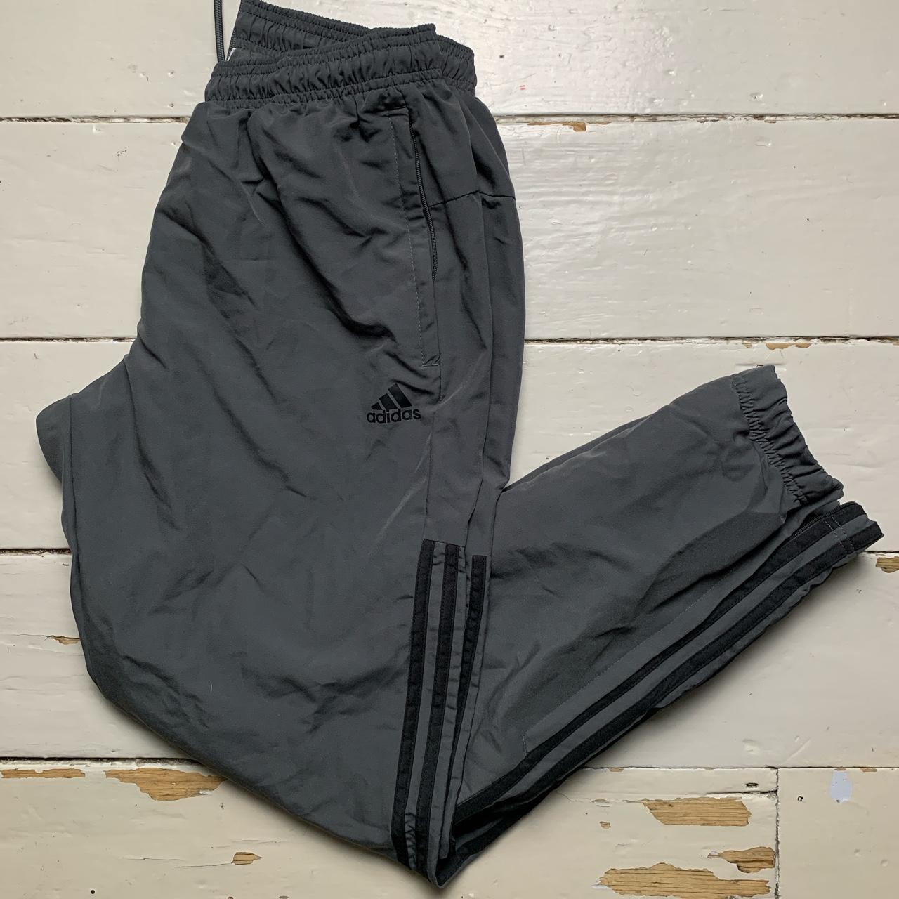 Adidas Grey and Black Baggy Shell Track Pant Bottoms