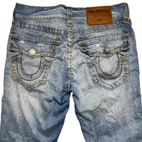 True Religion Light Blue Grey and White Big Stitch Ricky Baggy Jeans (30W)