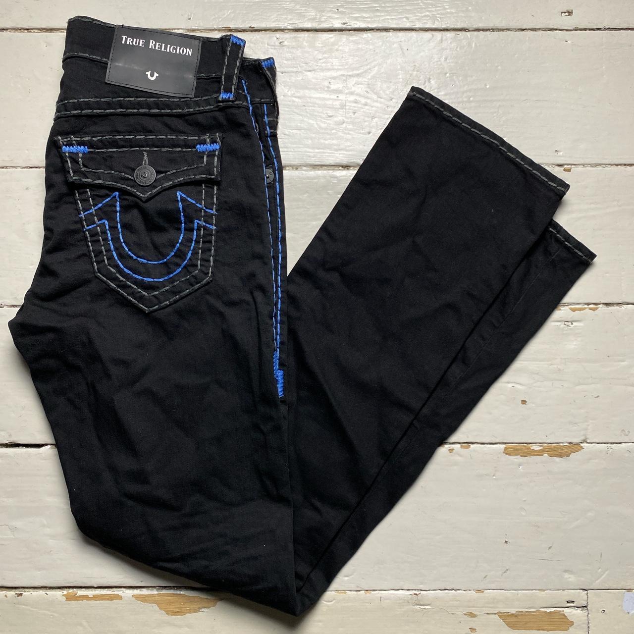 True Religion Black Blue and Grey Big Stitch Ricky Jeans