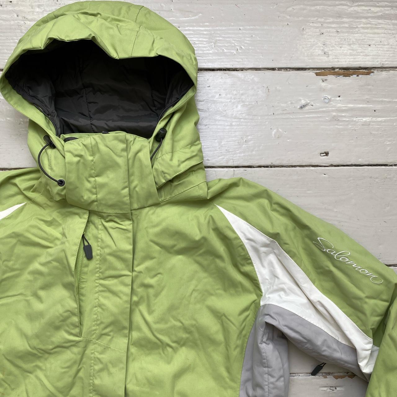 Salomon Green and White Fleece Lined Ski Jacket