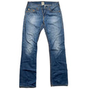 True Religion Straight Baggy Big Yellow and Orange Stitch Blue Jeans (31W)