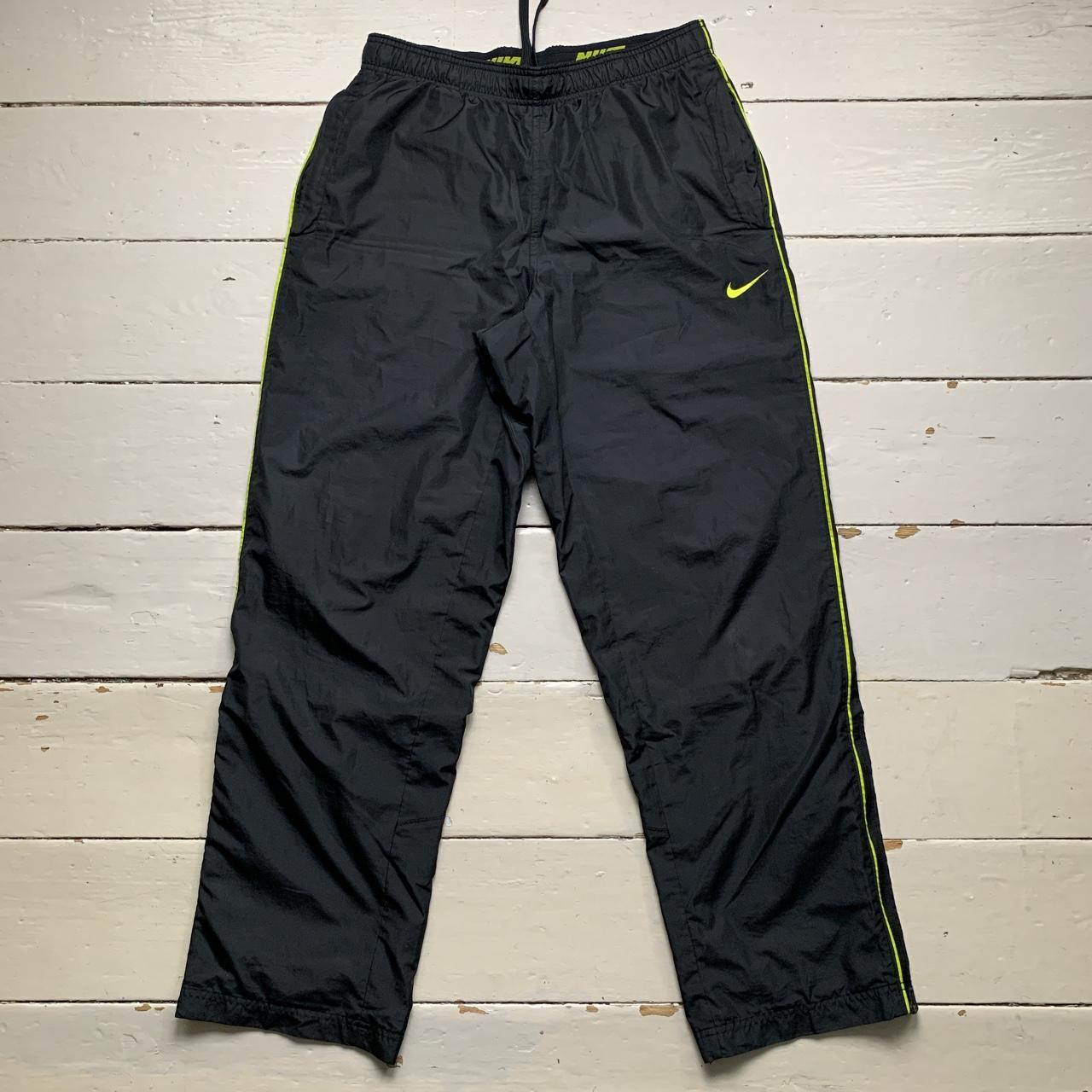 Nike Swoosh Vintage Shell Baggy Track Pant Bottoms Black and Neon Green