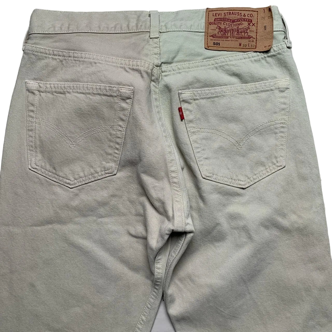 Levis 501 Cream Two Tone Distressed Jeans (32W)