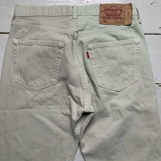 Levis 501 Cream Two Tone Distressed Jeans