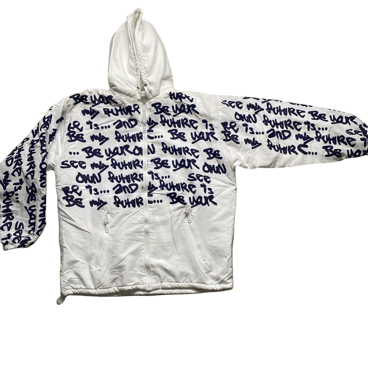 Vintage y2k B-Side Graffiti White and Navy Puffer Jacket (S)