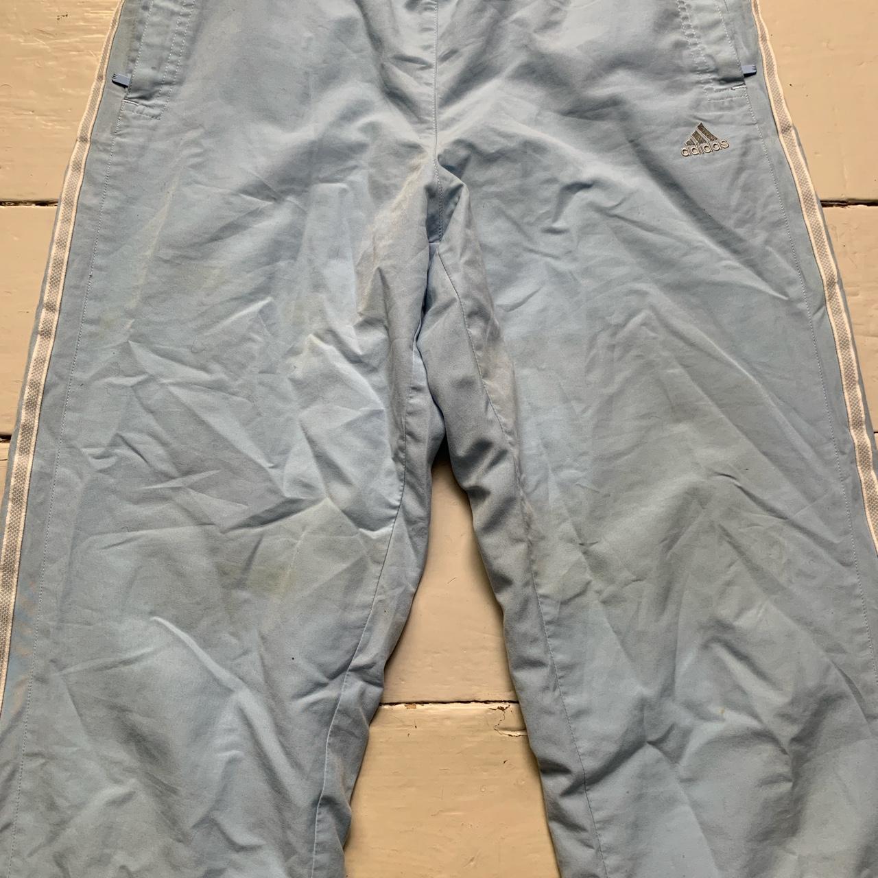 Adidas Vintage Baby Blue and White Shell Track Pant Bottoms