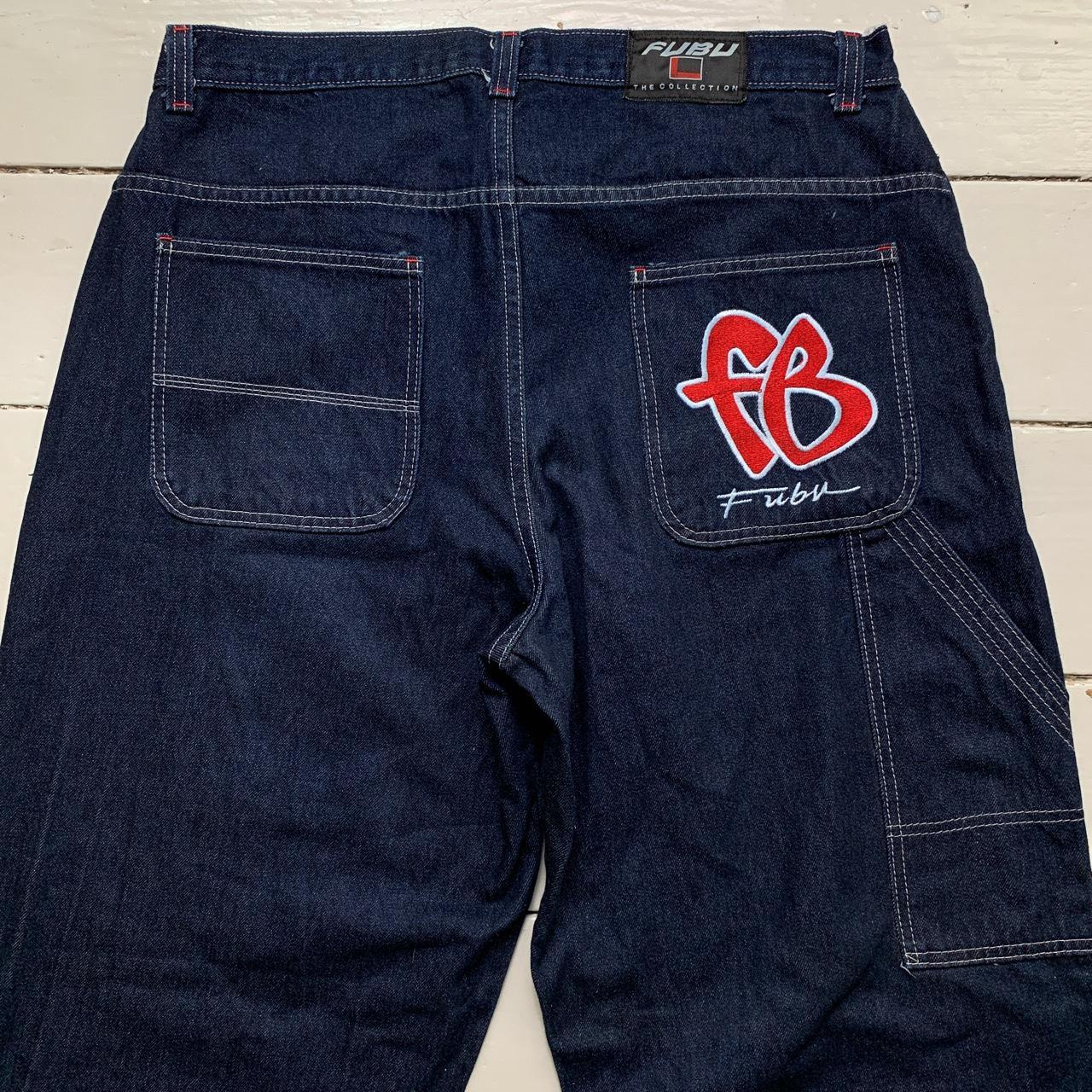 FUBU Vintage Carpenter Baggy Hip Hop Cargo Navy White Stitch Jeans