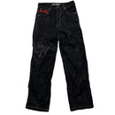 Count Money Vintage Y2K Indigo Big Gold Stitch Jeans Red Faux Leather Swoosh (30W)