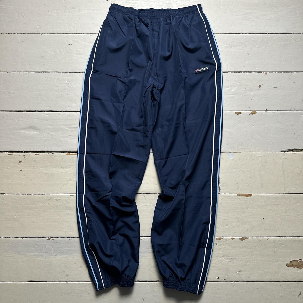 Reebok Navy and Baby Blue Vintage Full Nylon Shell Track Pant Tracksuit Jacket and Bottoms
