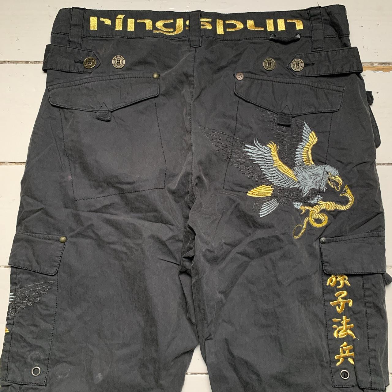 Ringspun Vintage Eagle Snake Japanese Embroidery Cargo Parachute Baggy Trousers