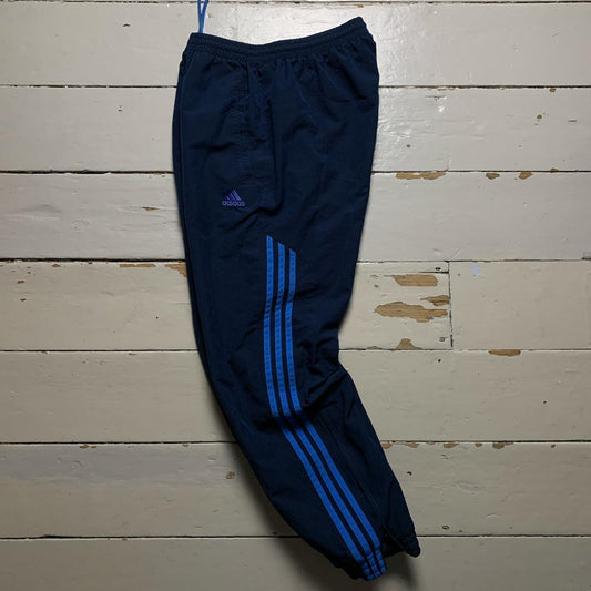 Adidas Vintage Baggy Navy and Blue Shell Track Pant Bottoms