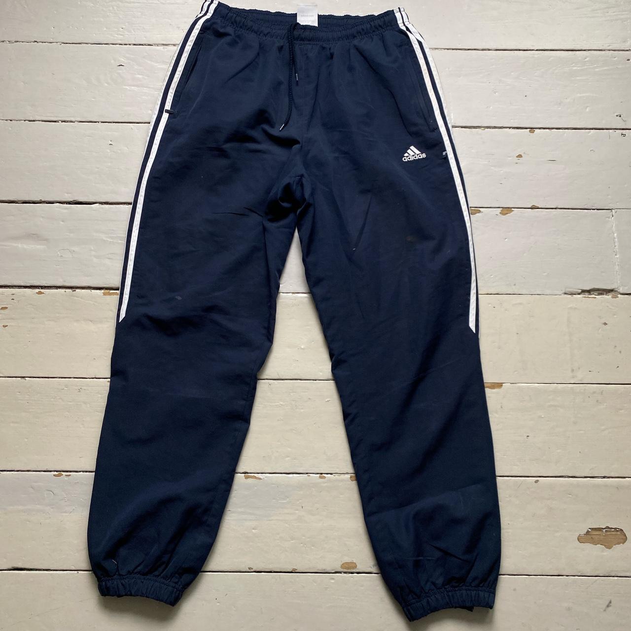 Adidas Navy and White Shell Track Pant Bottoms