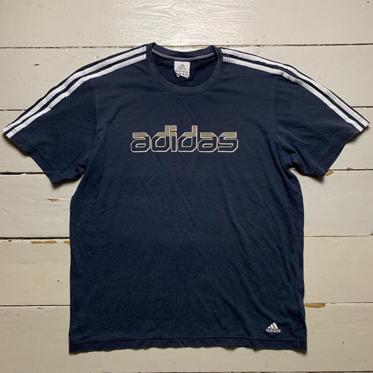 Adidas Vintage Navy and White Stripe T Shirt