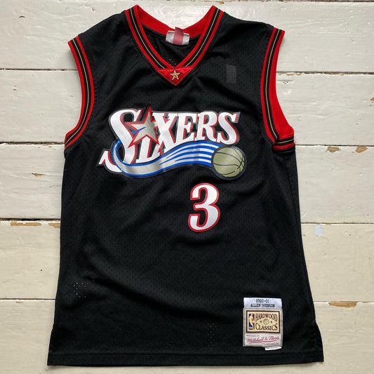 Mitchell & Ness Philadelphia 76ers Sixers Iverson Black and Red Vintage 2000/1 Retro Basketball Jers