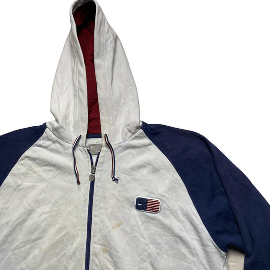 Nike USA Vintage Y2K Light Baby Blue and Navy Hoodie (XL)