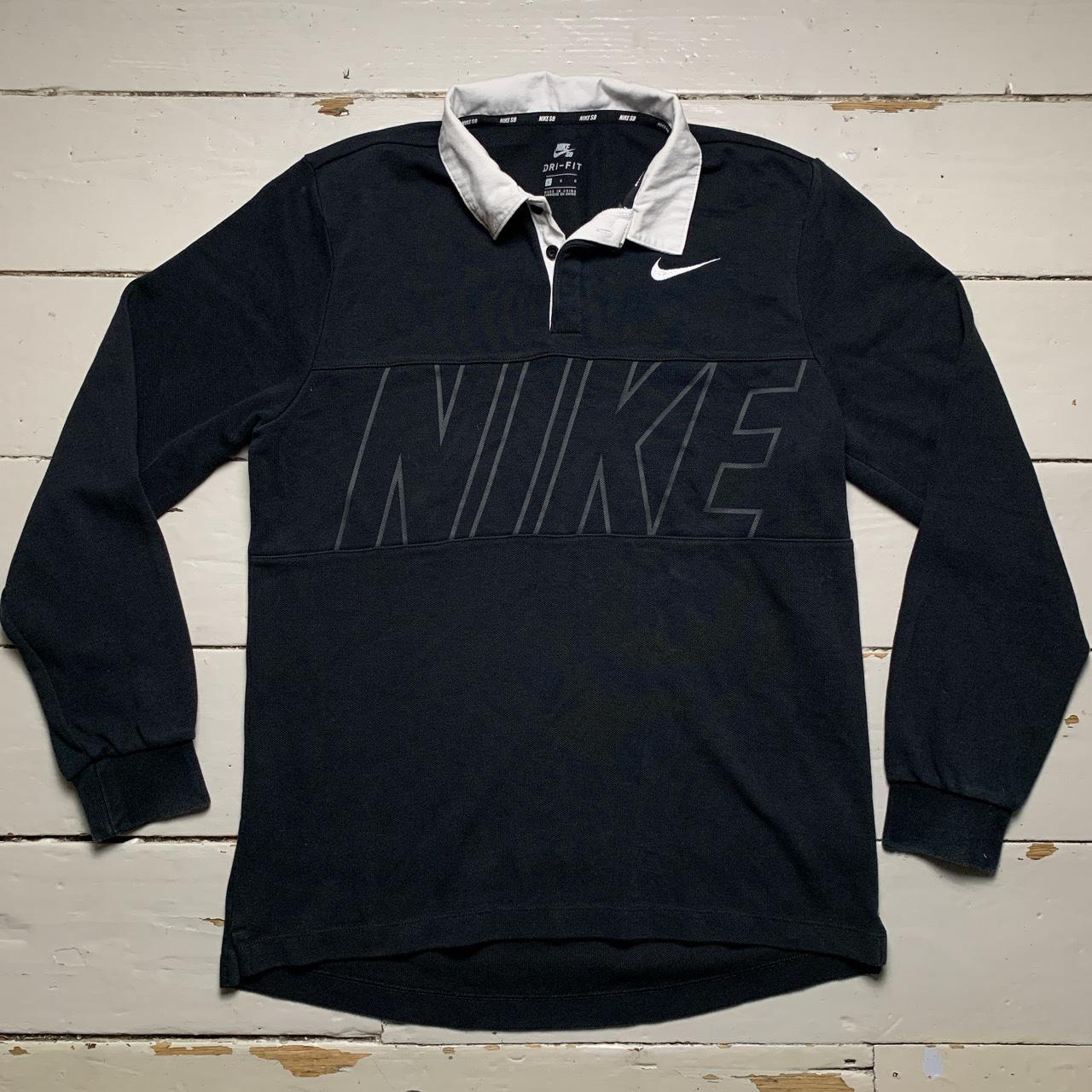 Nike SB Big Spellout Black and White Long Sleeve Polo Shirt