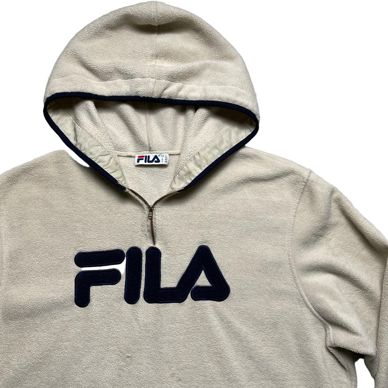 Fila Vintage Teddy Fleece Cream Quarter Zip Hoodie (XL)