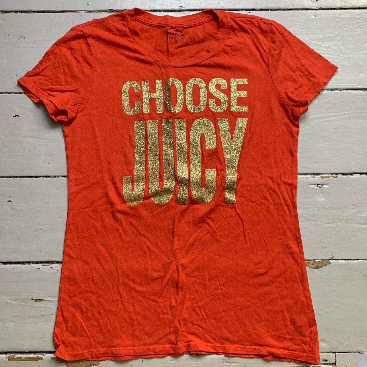 Juicy Couture Choose Juicy Orange and Gold Sparkly T Shirt