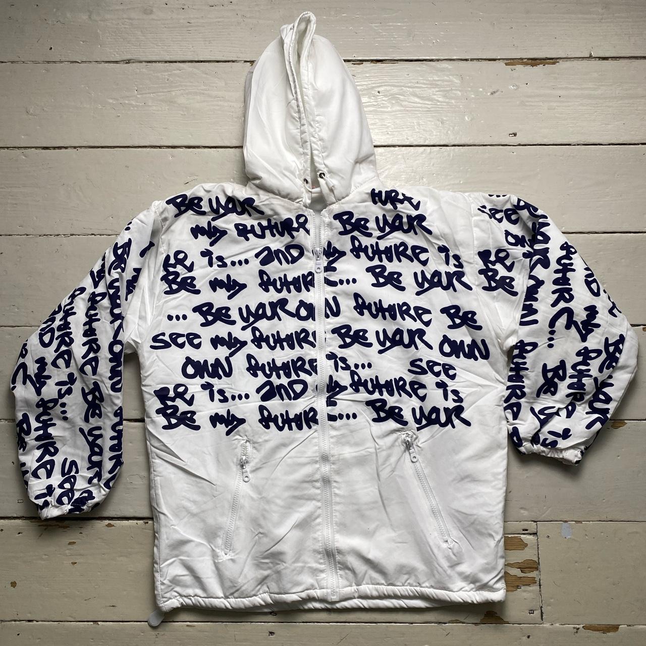 Vintage y2k B-Side Graffiti White and Navy Puffer Jacket