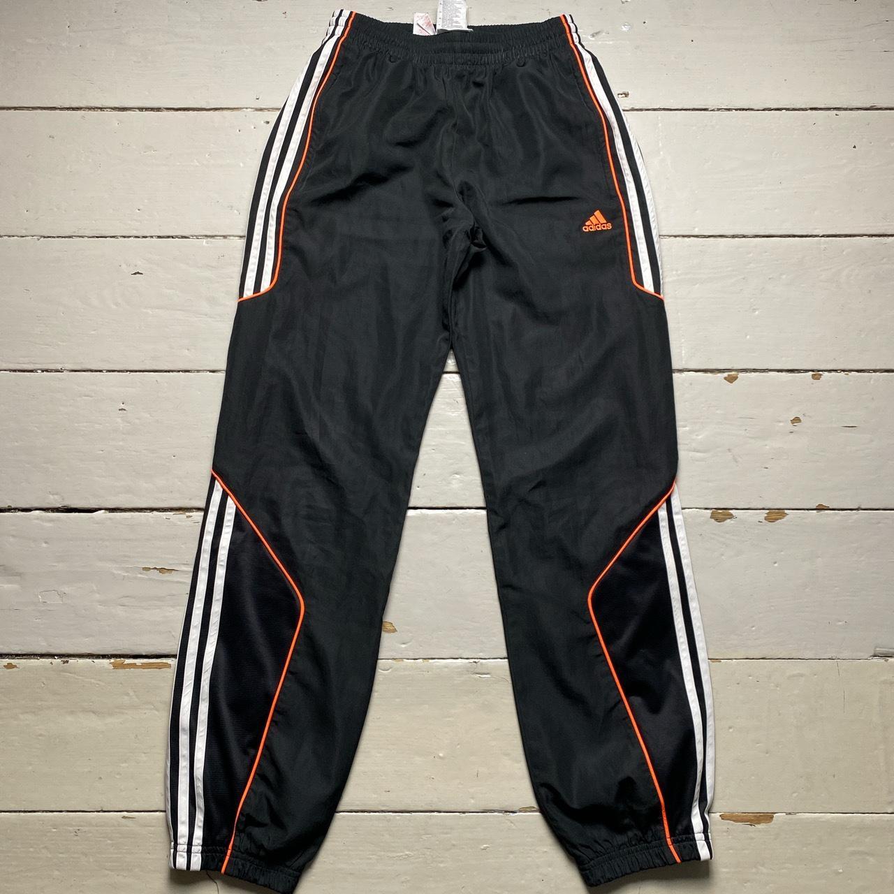 Adidas Vintage Shell Trackpant Bottoms Black White 3 Stripe and Orange