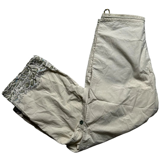 Maharishi Vintage Light Sand Beige Khaki Sequin Embroidered Combat Parachute Baggy Trousers (XS)