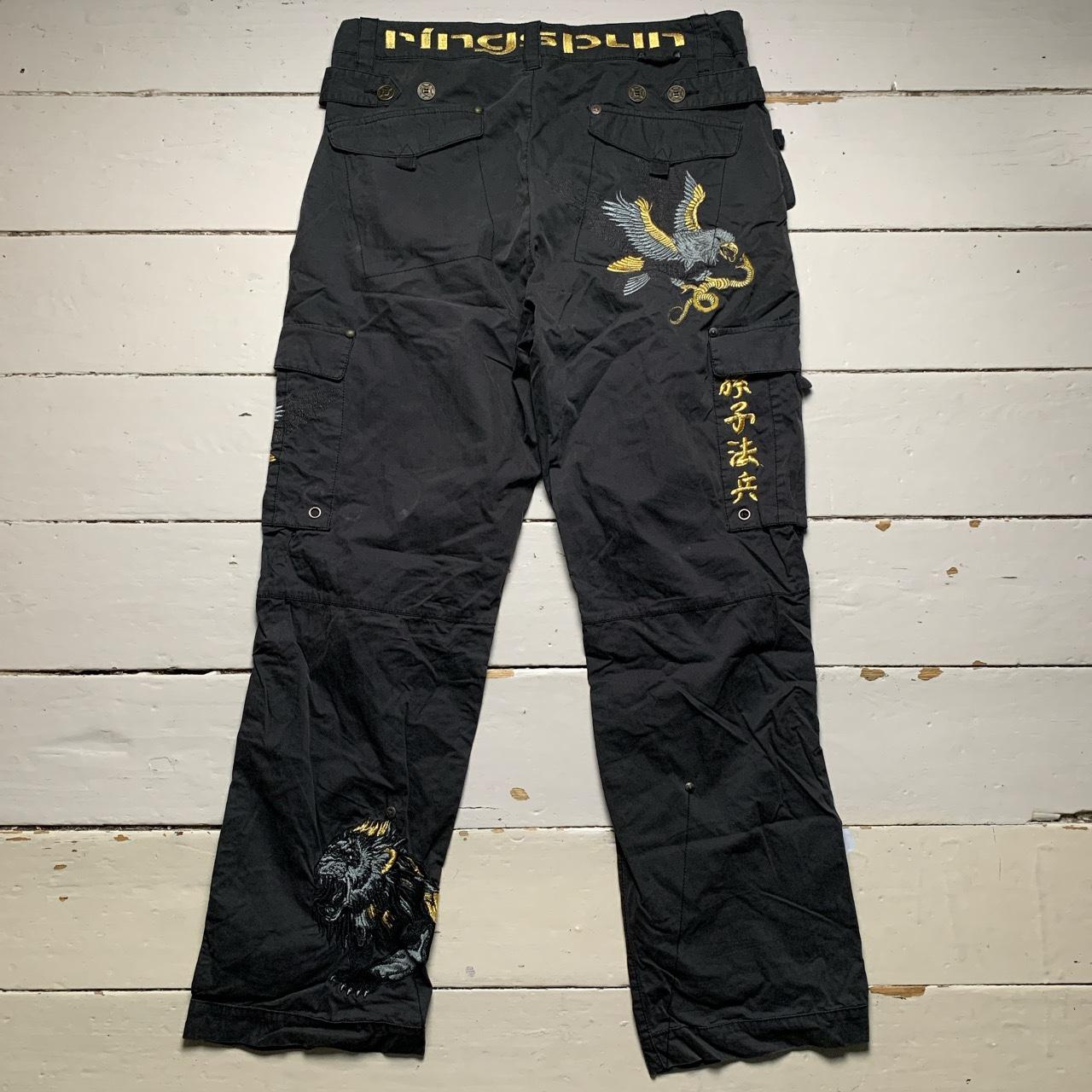 Ringspun Vintage Eagle Snake Japanese Embroidery Cargo Parachute Baggy Trousers