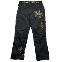 Ringspun Vintage Eagle Snake Japanese Embroidery Cargo Parachute Baggy Trousers (W36)
