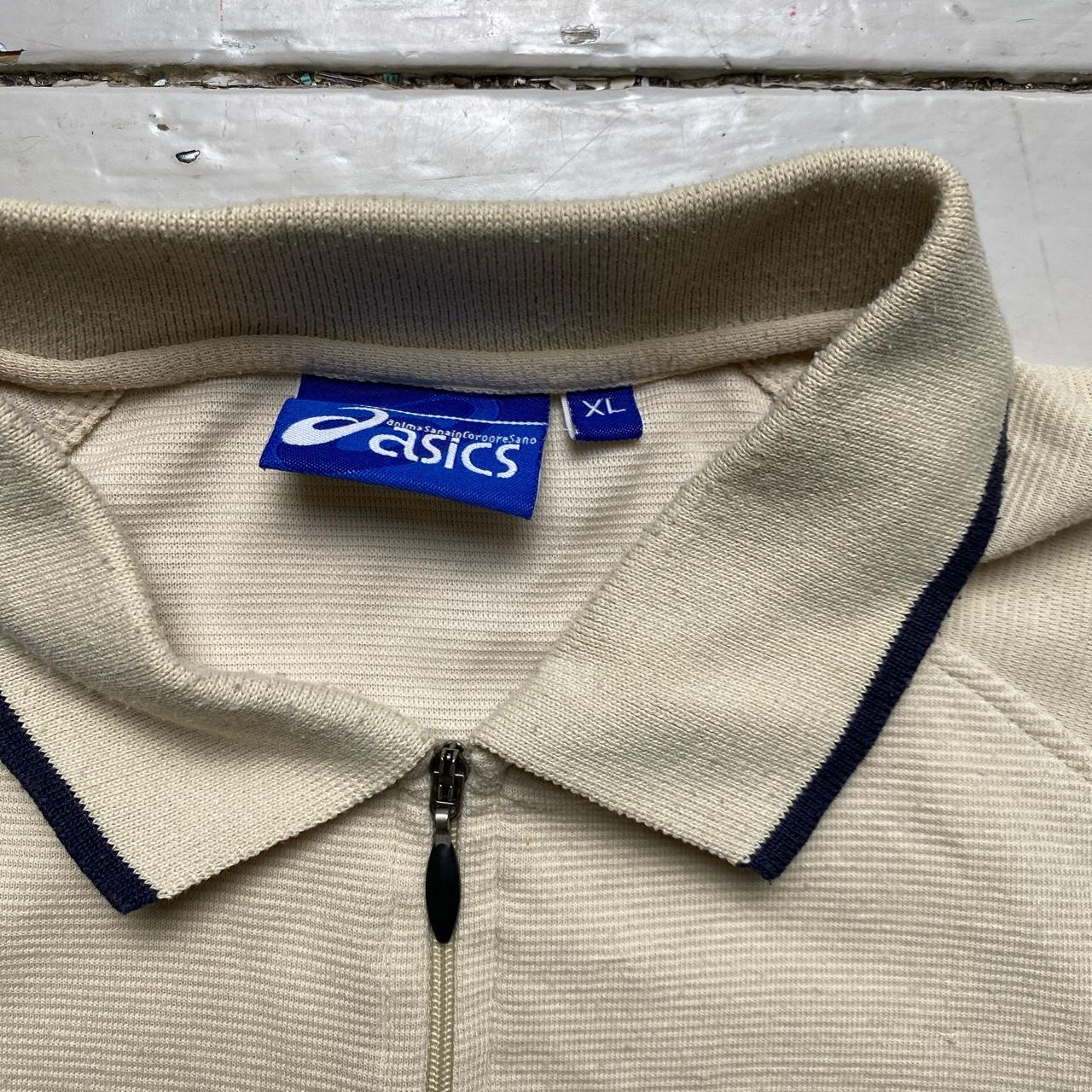 Asics Cream and Navy Vintage Zip Polo Shirt