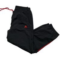 Adidas Black and Red Stripe Baggy Shell Trackpant Bottoms (XL)