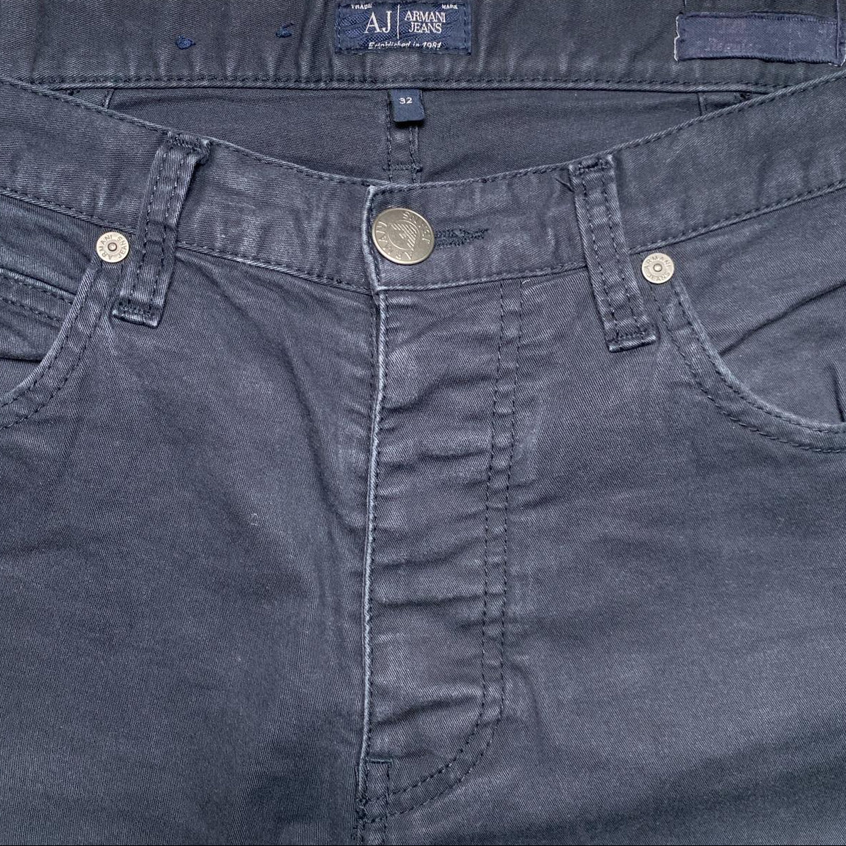 Armani Navy Slim Straight Jean Trousers (32W)