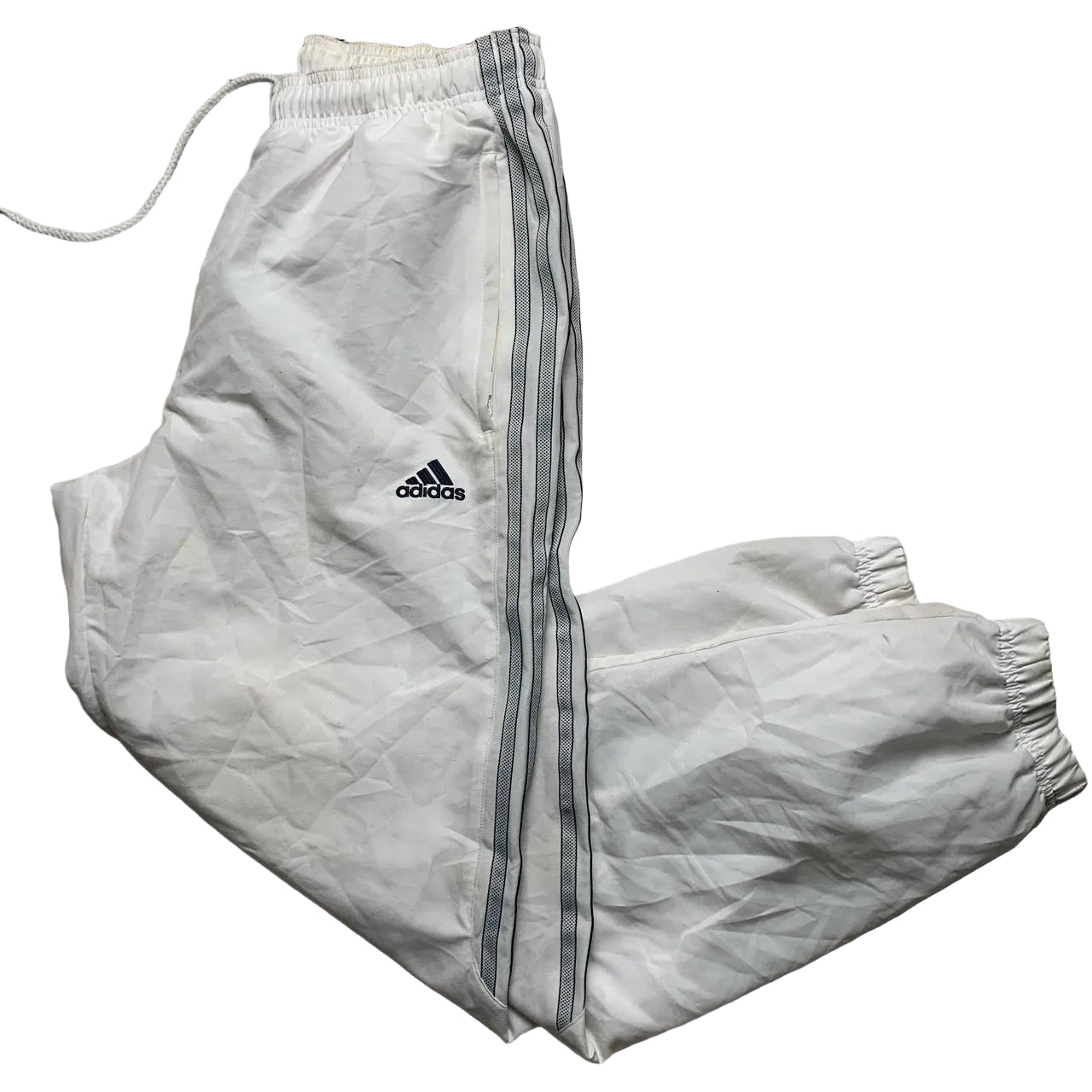 Adidas White and Navy Stripe Shell Track Pant Bottoms (S)