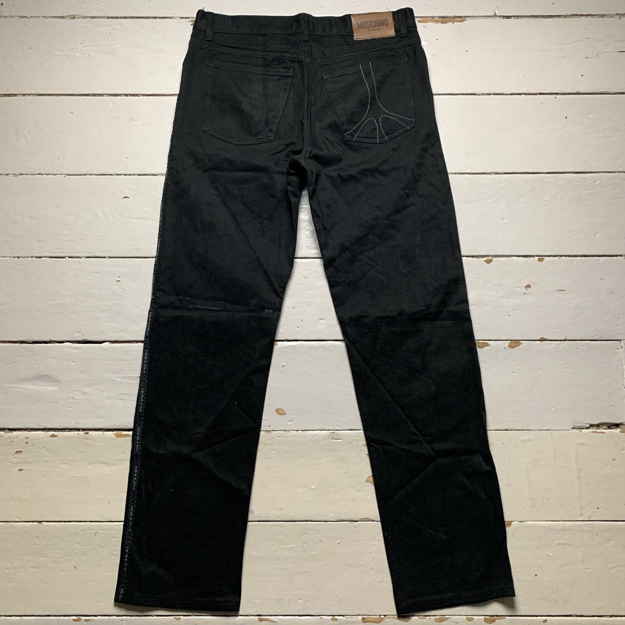 Moschino Jeans Vintage Black and Grey Stitch Jeans with Tape Repeat Logo