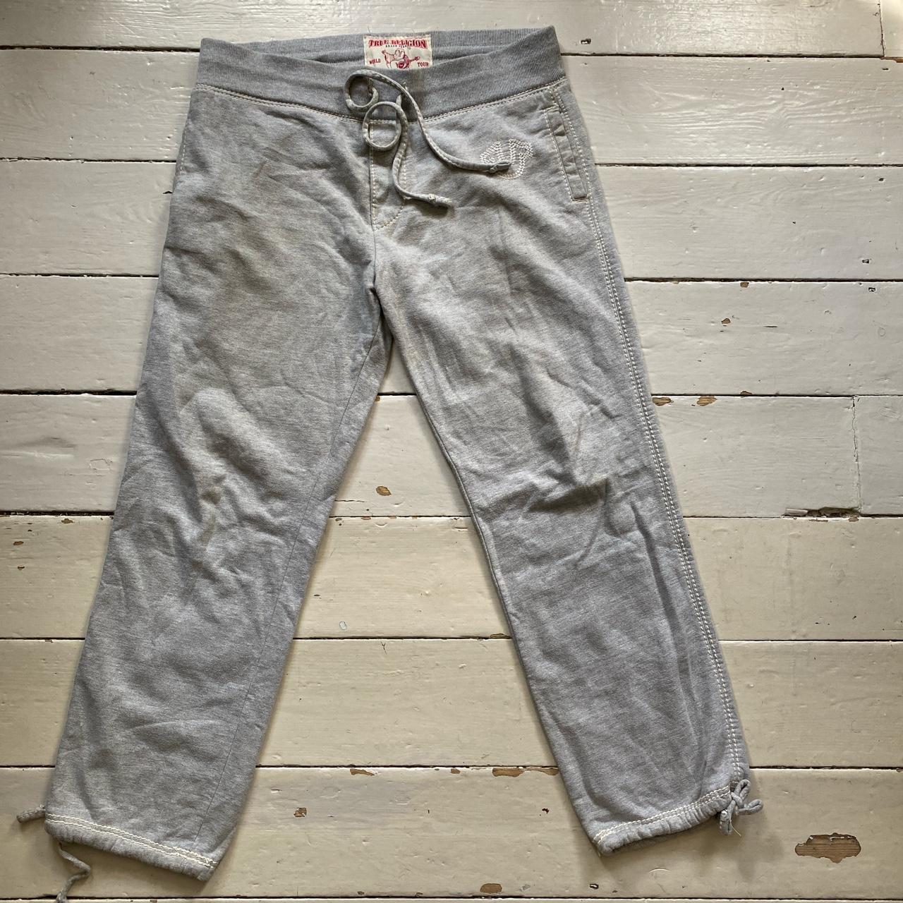 True Religion Big Contrast Triple Stitch Heather Grey and White Joggers