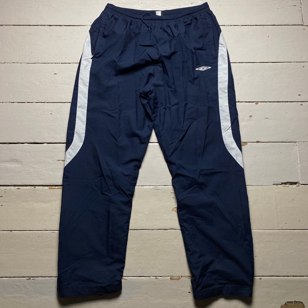 Umbro Vintage Navy and White Baggy Shell Track Pant Bottom