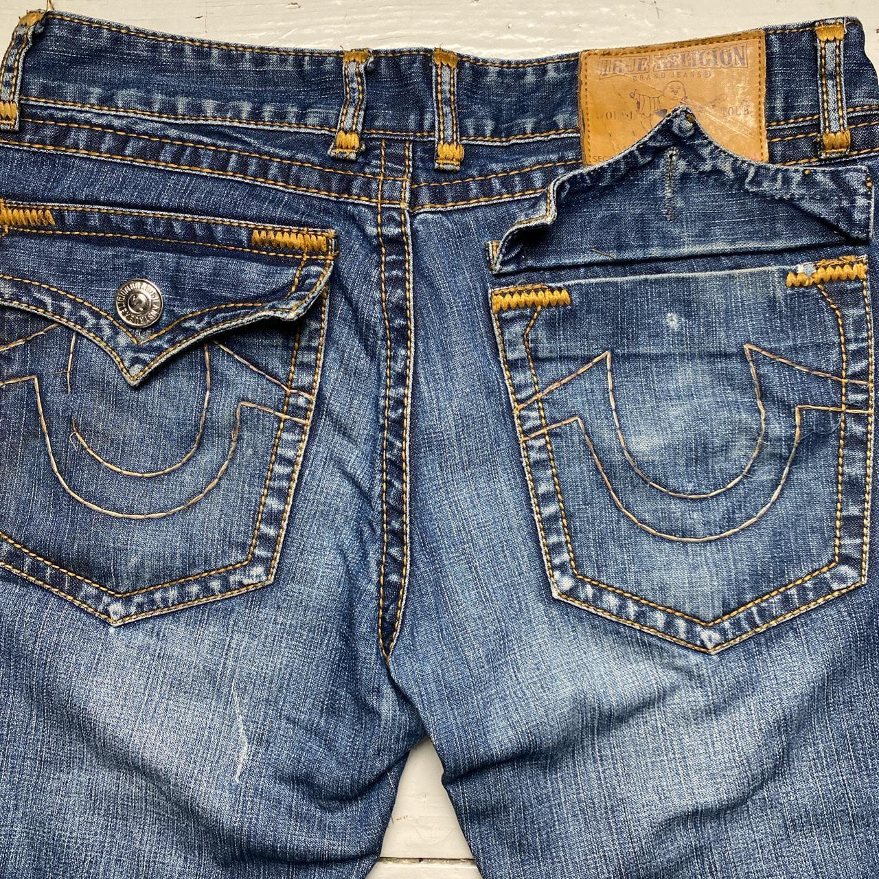 True Religion Billy Super T Navy and Brown Stitch Jeans