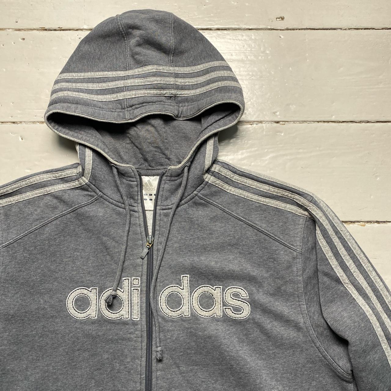 Adidas Grey Two Tone 3 Stripe Spellout Hoodie