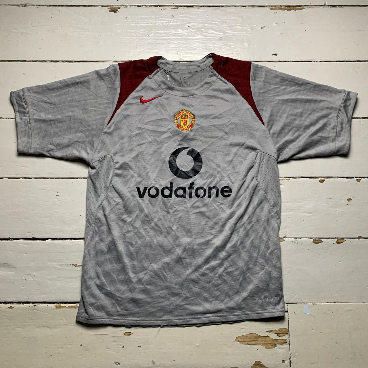 Nike Manchester United Total 90 Vintage Vodafone Football Jersey Grey and Burgundy