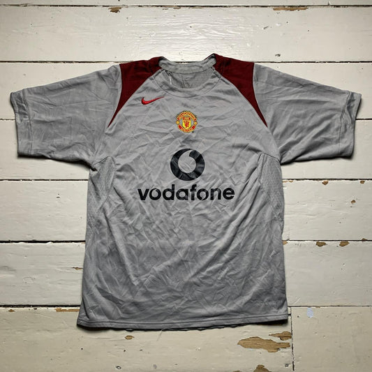 Nike Manchester United Total 90 Vintage Vodafone Football Jersey Grey and Burgundy