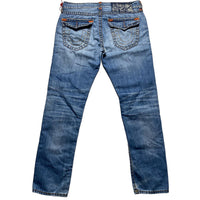 True Religion Rocco Light Blue Big Yellow and Orange Stitch Baggy Jeans (36W)