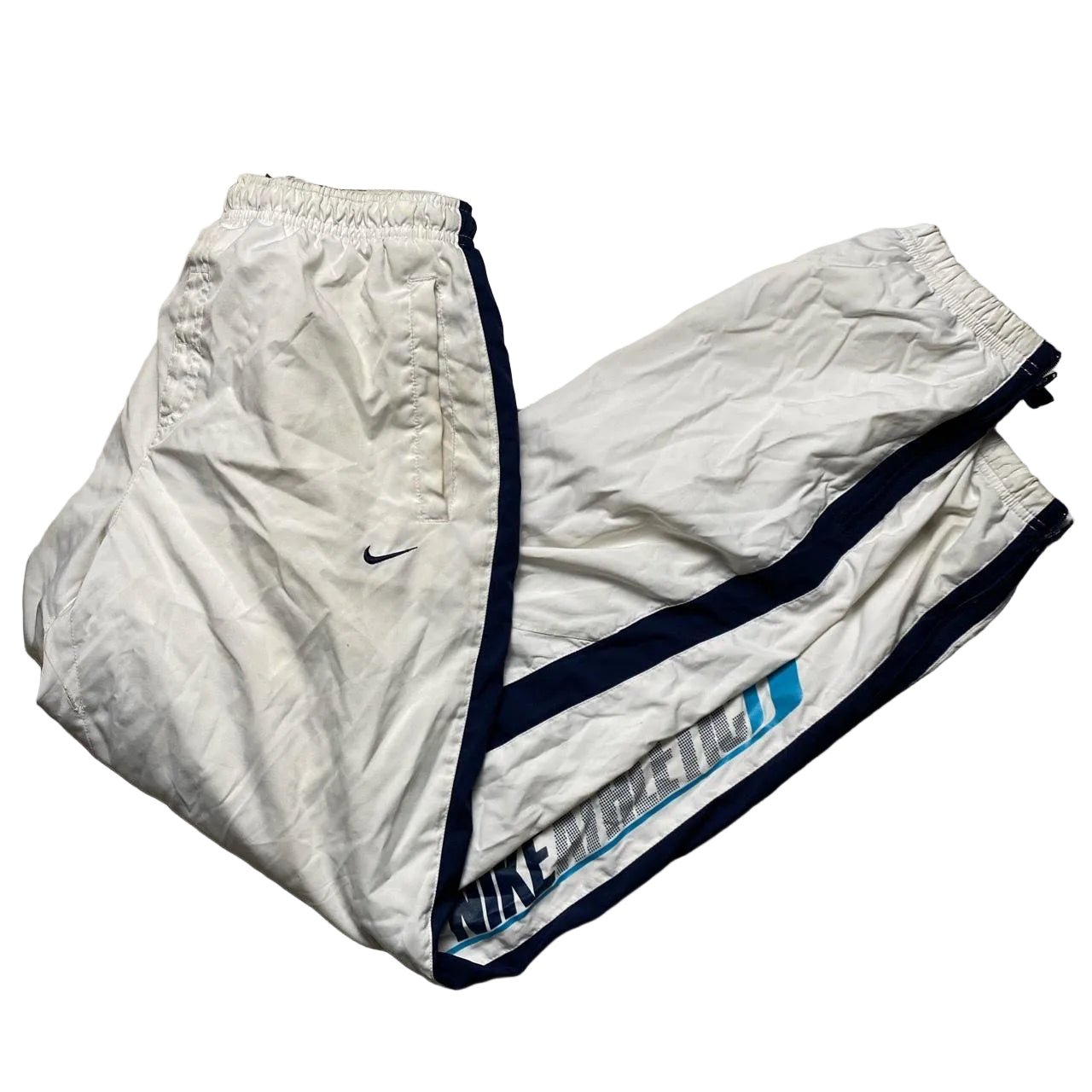 Nike Athletic Vintage Shell Trackpant Bottoms White and Blue (S)