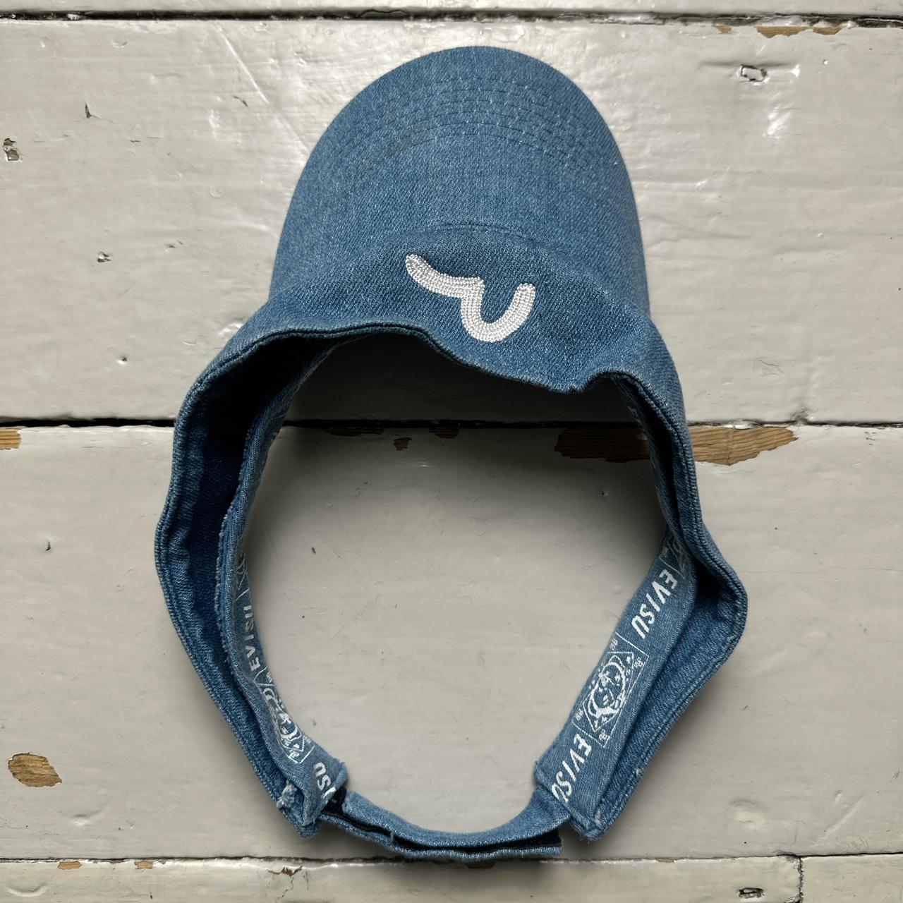 Evisu Blue Denim and White Visor Cap