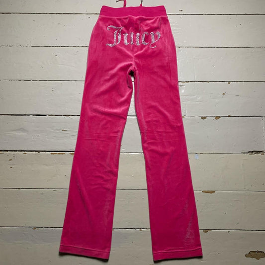 Juicy Couture Velour Diamanté Bottoms Pink and Silver