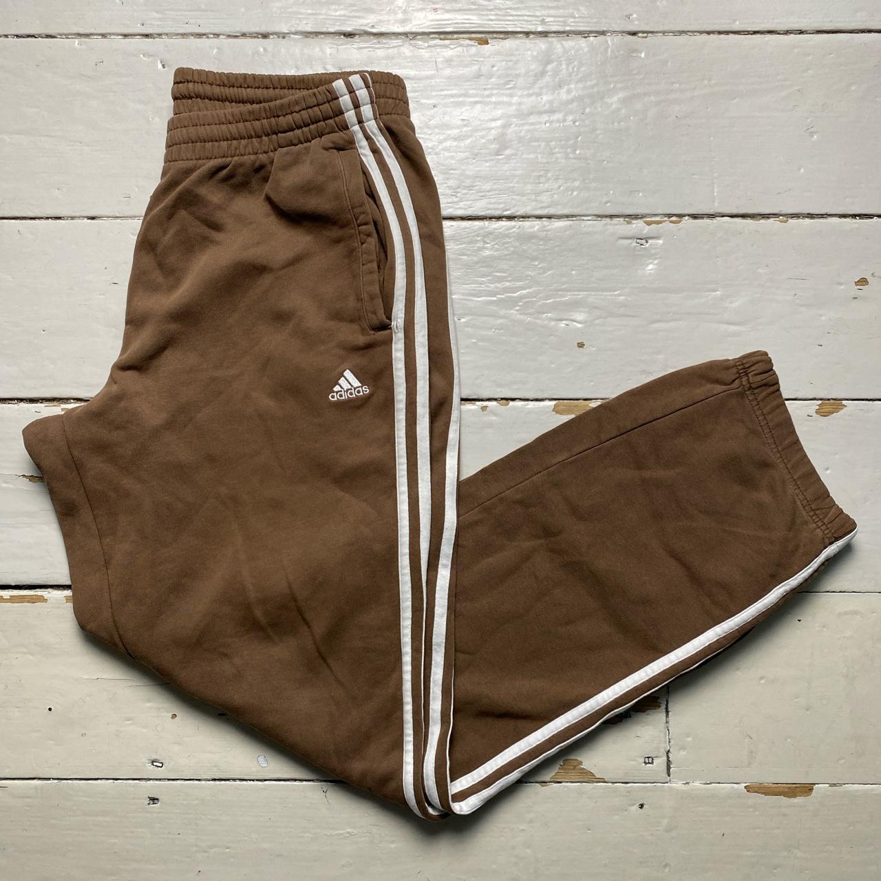 Adidas Performance Essentials Brown and White Three Stripe Vintage Joggers