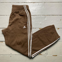 Adidas Performance Essentials Brown and White Three Stripe Vintage Joggers