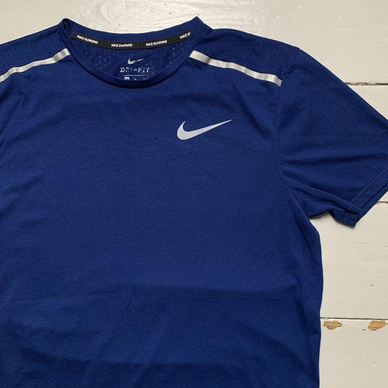 Nike Miler Running T Shirt Navy and Silver