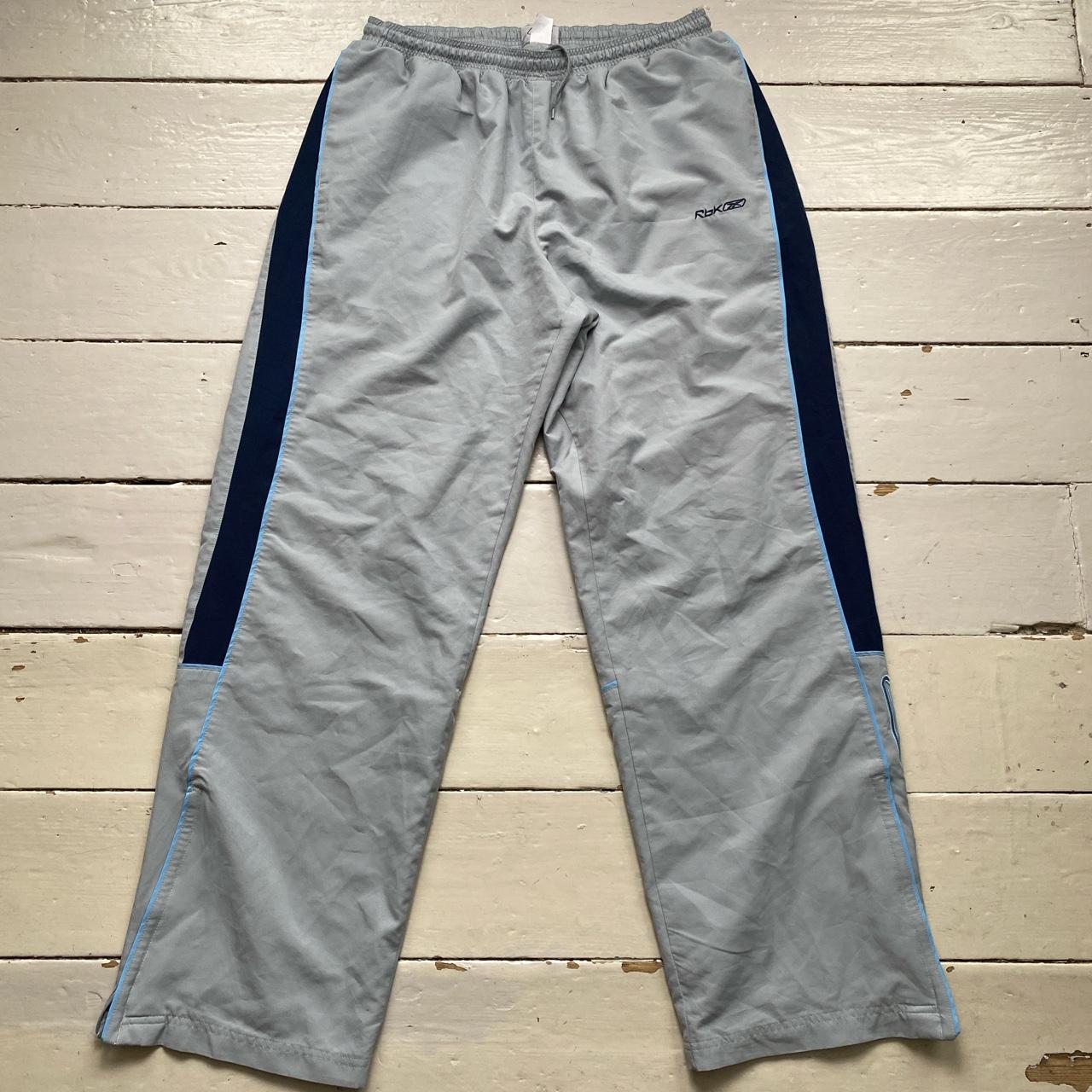 Reebok Vintage Shell Baggy Track Pant Bottoms Grey Light Blue and Navy