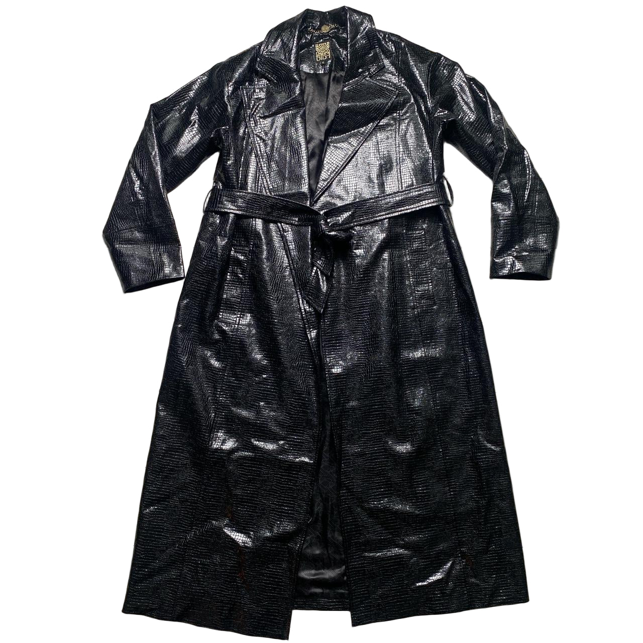 Biba Snakeskin Black Long Trench Coat (UK 12)